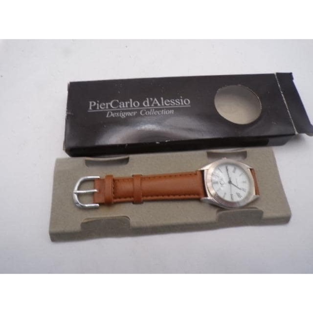 PierCarlo d'Alessio Designer Collection PCA Watch Silver Tone Brown Leather READ